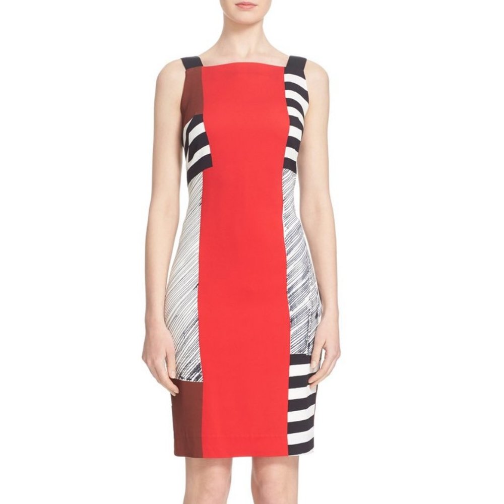 MILLY NEW Dress Striped ColorBlock Sheath Back Zip Women's 8 USA Sexy!